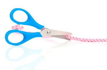 scissors cutting the rope, isolated on white background