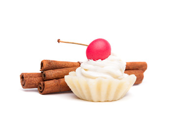 Delicious cake piece isolated on white background