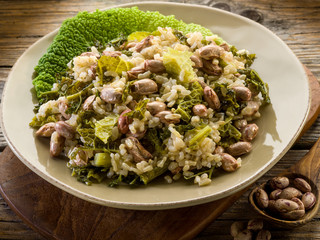 risotto with savoy cabbage and beans, vegetarian food