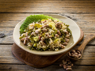 risotto with savoy cabbage and beans, vegetarian food