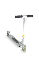 A metal scooter for child on white background