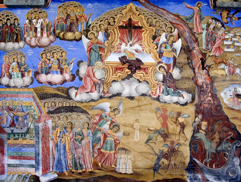 Bible scene mural painting from Rila Monastery in Bulgaria.