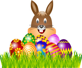 Osterhase mit bemalten Ostereiern