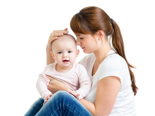Mother with baby girl isolated on white background