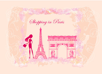 Fototapeta na wymiar piękne kobiety zakupy w Paryżu - wektor karty