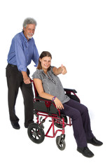 Smiling female patient in a wheelchair