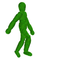 High resolution conceptual 3D human covered in green grass
