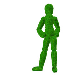 High resolution conceptual 3D human covered in green grass
