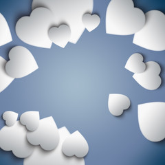 Beautiful modern valentine background with white hearts on blue