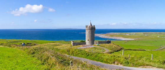 Panorama of Doonagore castle near Doolin in Ireland