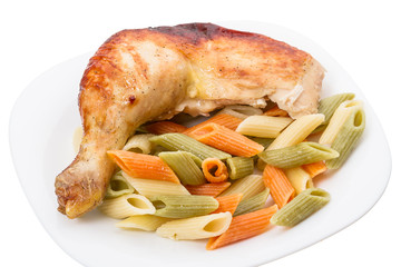 Chicken leg with penne pasta