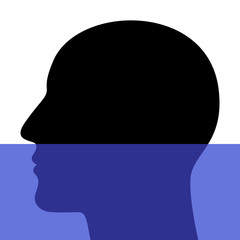 A silhouette of a head underwater