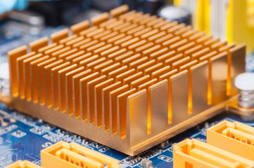 Copper heat sink on computer motherboard