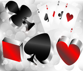 shiny metallic glossy symbols of playing cards on silver
