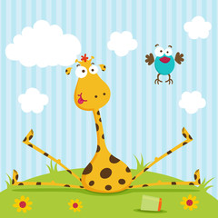 Plakat giraffe and bird vector