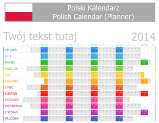 2014 Polish Planner Calendar with Horizontal Months