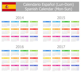 2014-2017 Type-1 Spanish Calendar Mon-Sun