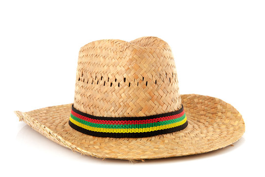 Straw hat with colorful ribbon