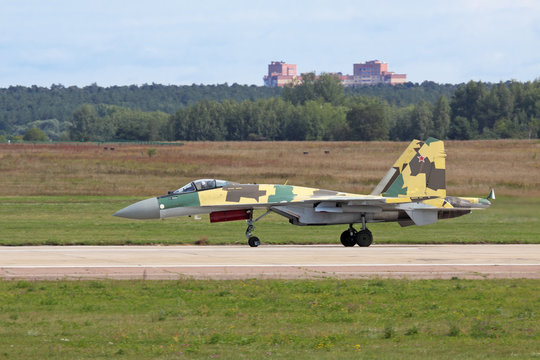 Military fighter on runway