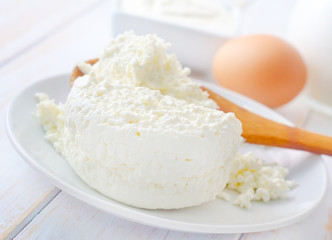 Milk products, fresh cottage in the white plate
