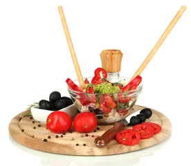 Foto op Plexiglas Fresh greek salad in glass bowl surrounded by ingredients for © Africa Studio