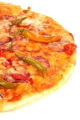 Tasty pepperoni pizza isolated on white