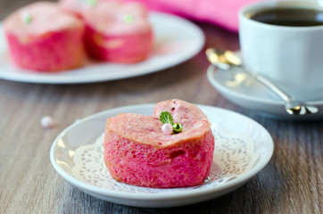 Pink cake pudding for St. Valentine's Day