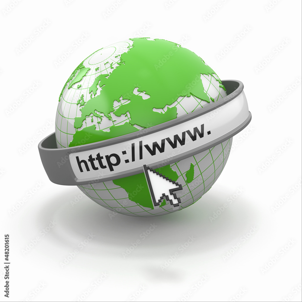 Poster Concept of internet browser. Earth and cursor