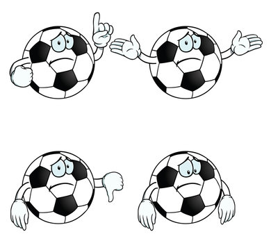 Collection of sad cartoon footballs with various gestures.