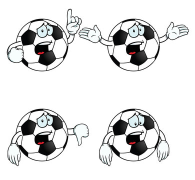 Collection of crying cartoon footballs with various gestures.