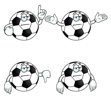 Collection of bored cartoon footballs with various gestures.