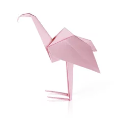 Papier Peint photo Lavable Flamant Origami pink paper flamingo