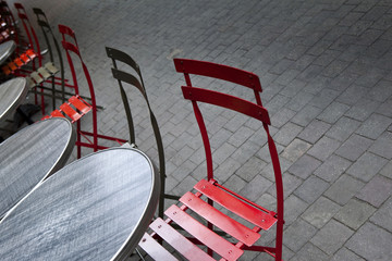 Bistrot, café, terrasse, chaise, table, vide, rétro, urbain