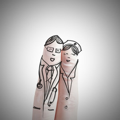 couple hand drawn and finger,doctor and nurse