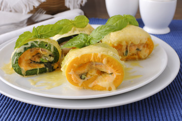 Zucchini rolls stuffed with cheese