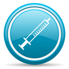 syringe blue glossy icon on white background