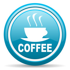 coffee blue glossy icon on white background