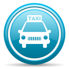 taxi blue glossy icon on white background