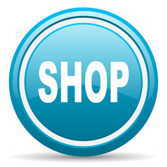 shop blue glossy icon on white background