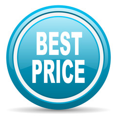 best price blue glossy icon on white background