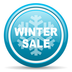 winter sale blue glossy icon on white background
