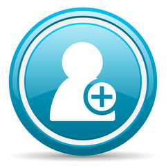 add contact blue glossy icon on white background