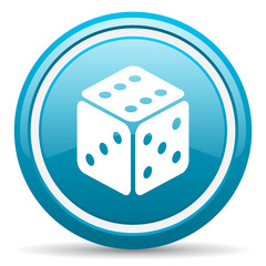 dice blue glossy icon on white background