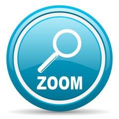 zoom blue glossy icon on white background