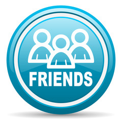 friends blue glossy icon on white background