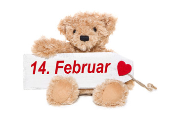 Teddybär mit Schild zum Valentinstag