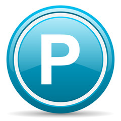 park blue glossy icon on white background