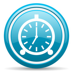 alarm clock blue glossy icon on white background