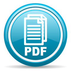 pdf blue glossy icon on white background