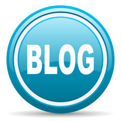 blog blue glossy icon on white background